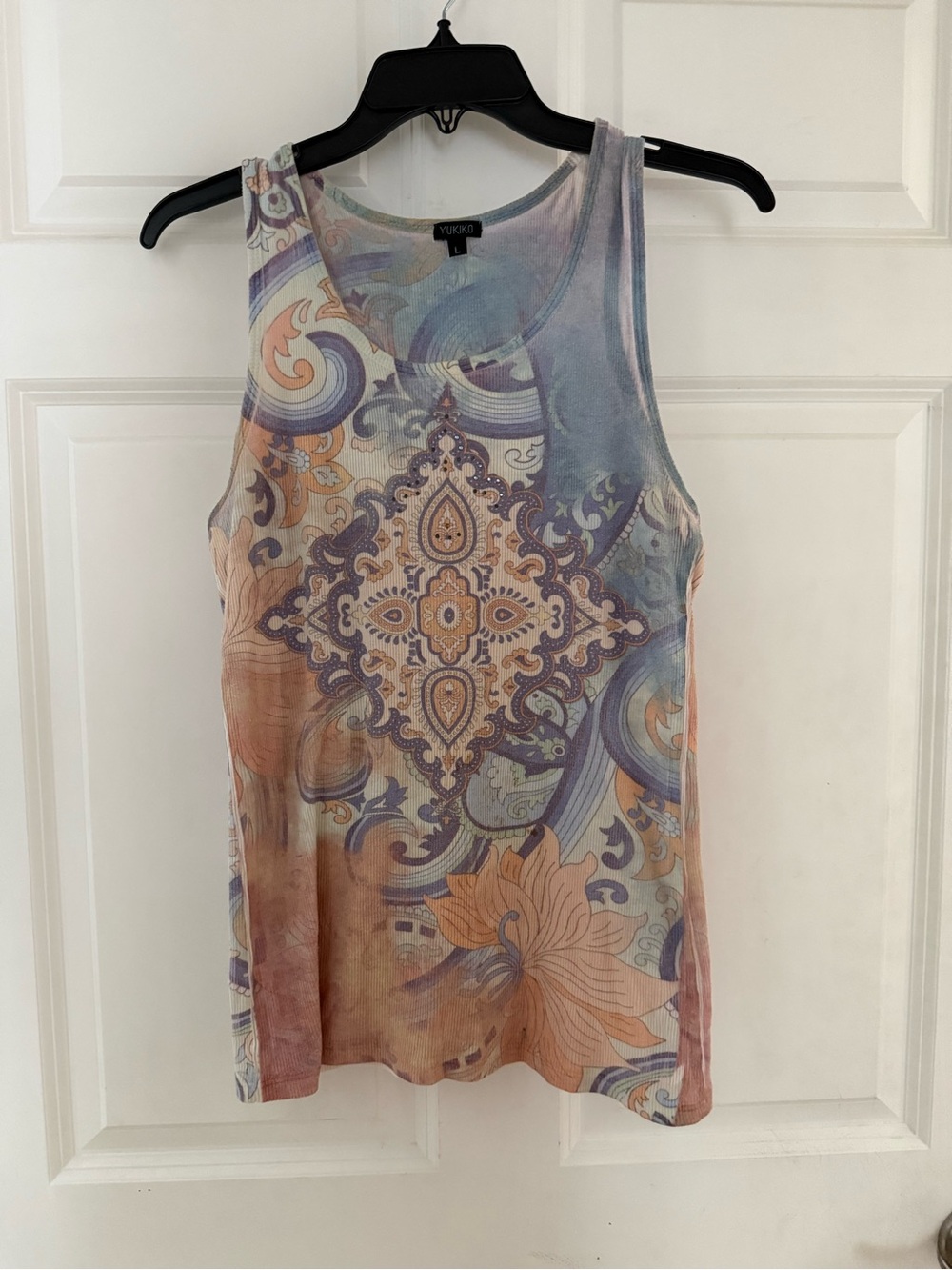 Yukiko Pastel Paisley Sleeveless Tank Top - Blue, Peach & Lavender